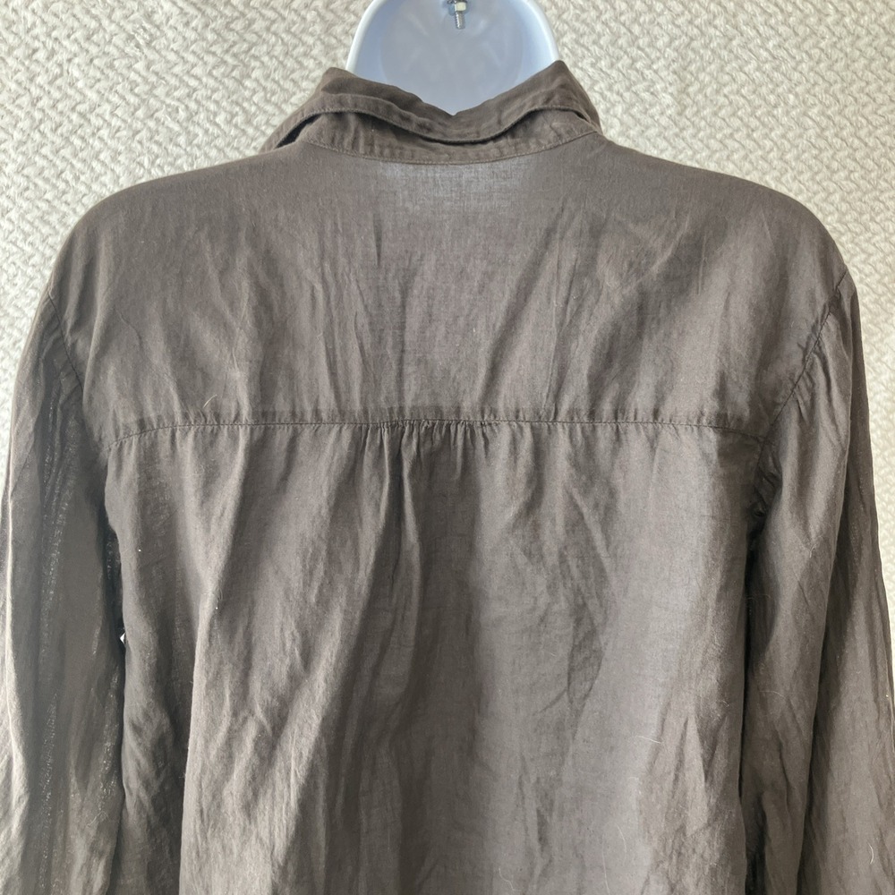 Sundance JP And Mattie Teal Pintuck Blouse Small Brown Ruffle Boho Lagenlook - Picture 7 of 10